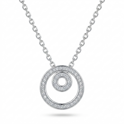 925 Sterling Silver Pavé Double Circle Pendant Necklace for Women | TOSHINI