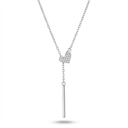 925 Sterling Silver Pavé Heart Drop Necklace for Women | TOSHINI