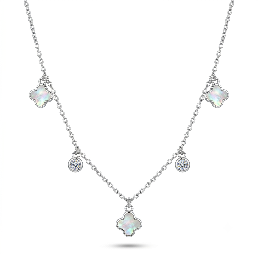 925 Sterling Silver Mother of Pearl Clover Charm Necklace for Women | TOSHINI