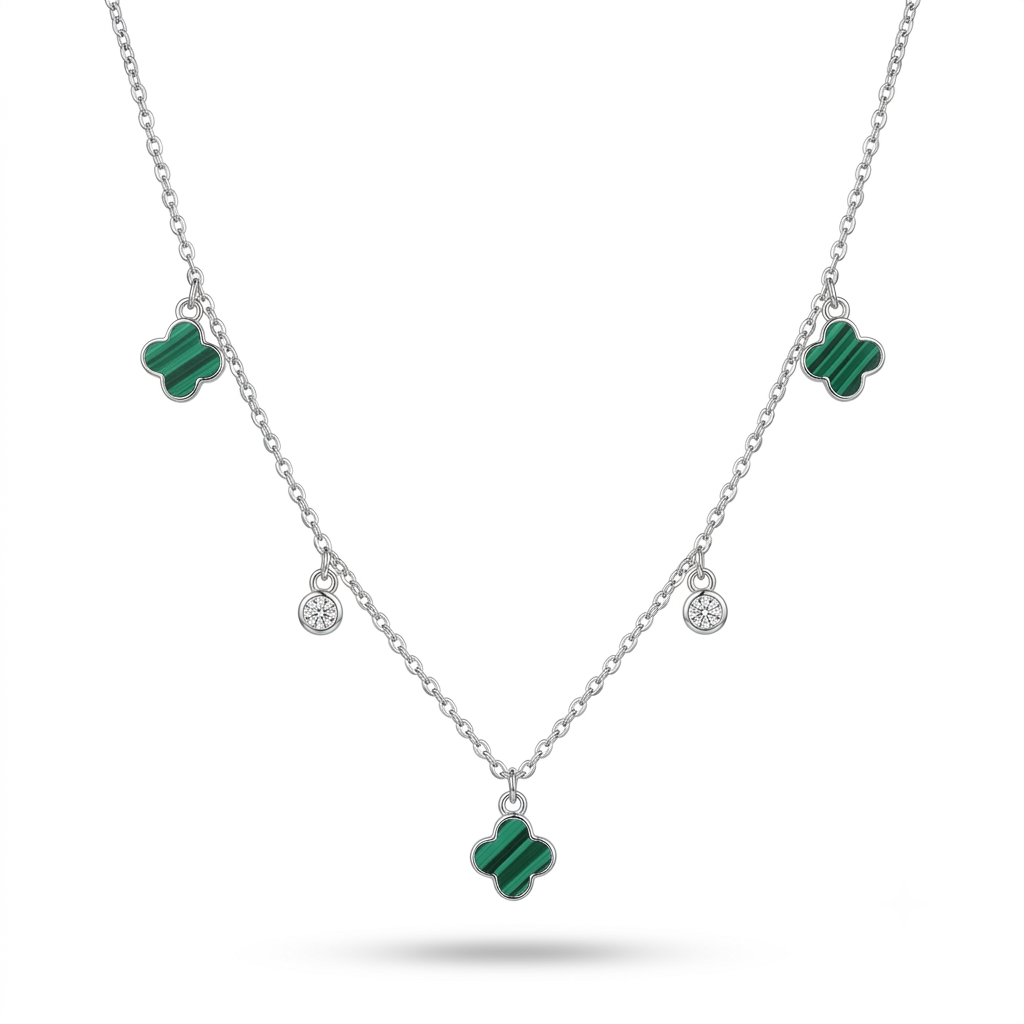925 Sterling Silver Green Clover Layered Charm Necklace for Women | TOSHINI