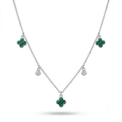 925 Sterling Silver Green Clover Layered Charm Necklace for Women | TOSHINI