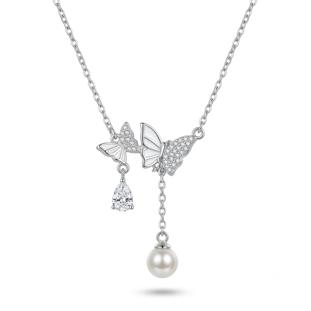925 Sterling Silver Butterfly Pearl Drop Necklace for Women | TOSHINI