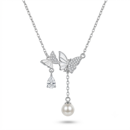 925 Sterling Silver Butterfly Pearl Drop Necklace for Women | TOSHINI