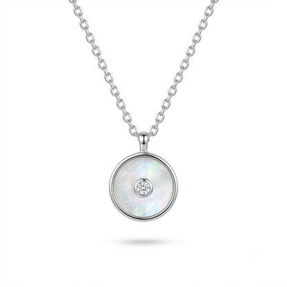 925 Sterling Silver Mother of Pearl Circle Pendant Necklace for Women | TOSHINI