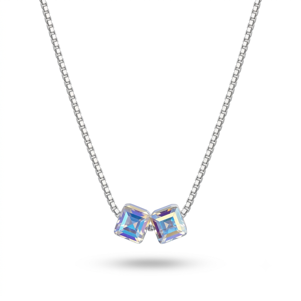 925 Sterling Silver Aurora Crystal Duo Pendant Necklace for Women | TOSHINI
