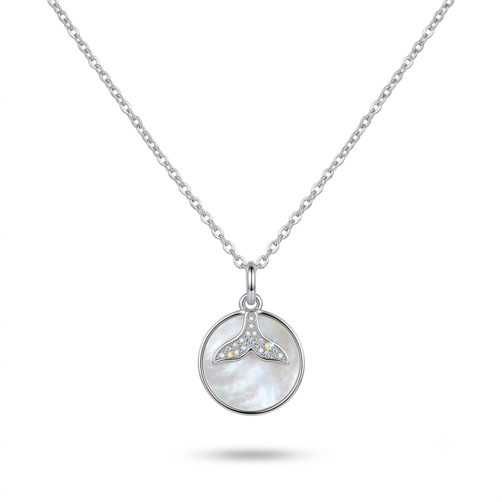 925 Sterling Silver Mother of Pearl Whale Tail Pendant Necklace for Women | TOSHINI