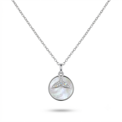 925 Sterling Silver Mother of Pearl Whale Tail Pendant Necklace for Women | TOSHINI