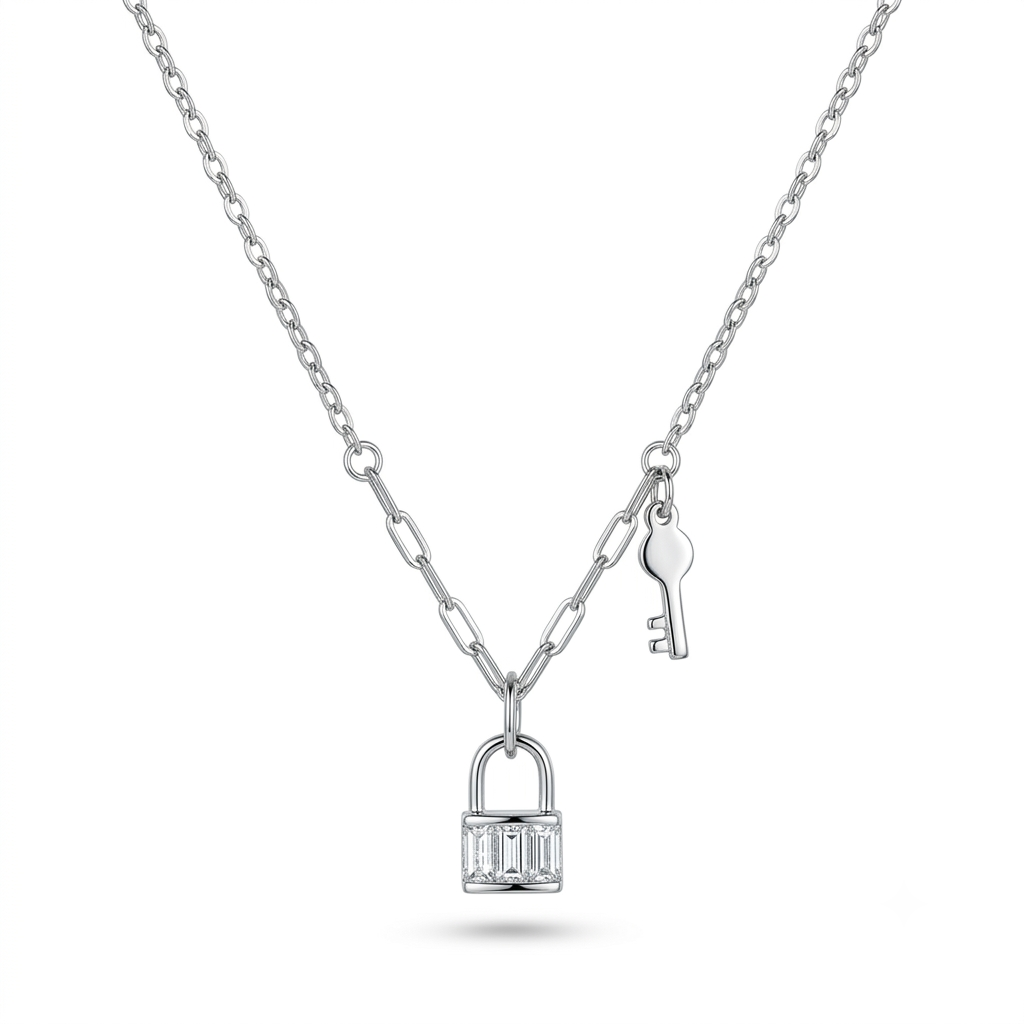 925 Sterling Silver Lock & Key Pendant Necklace for Women | TOSHINI