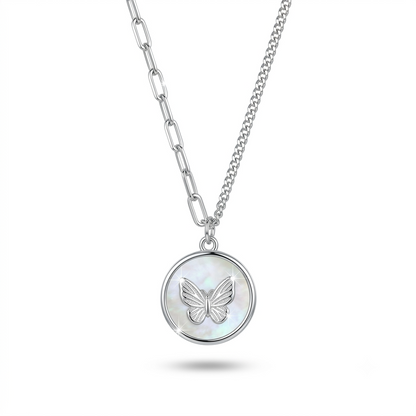 925 Sterling Silver Butterfly Mother of Pearl Pendant Necklace for Women | TOSHINI