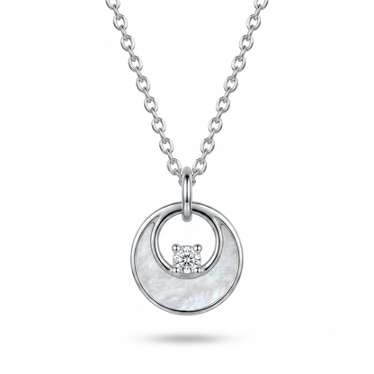 925 Sterling Silver Mother of Pearl Circle Pendant Necklace for Women | TOSHINI