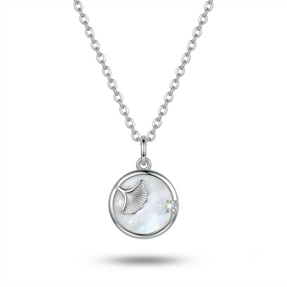 925 Sterling Silver Gingko Leaf Mother of Pearl Pendant Necklace for Women | TOSHINI