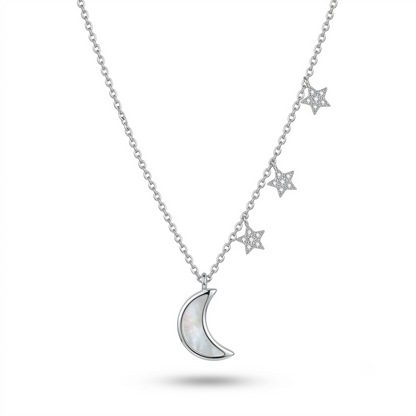 925 Sterling Silver Celestial Moon & Star Charm Necklace for Women | TOSHINI