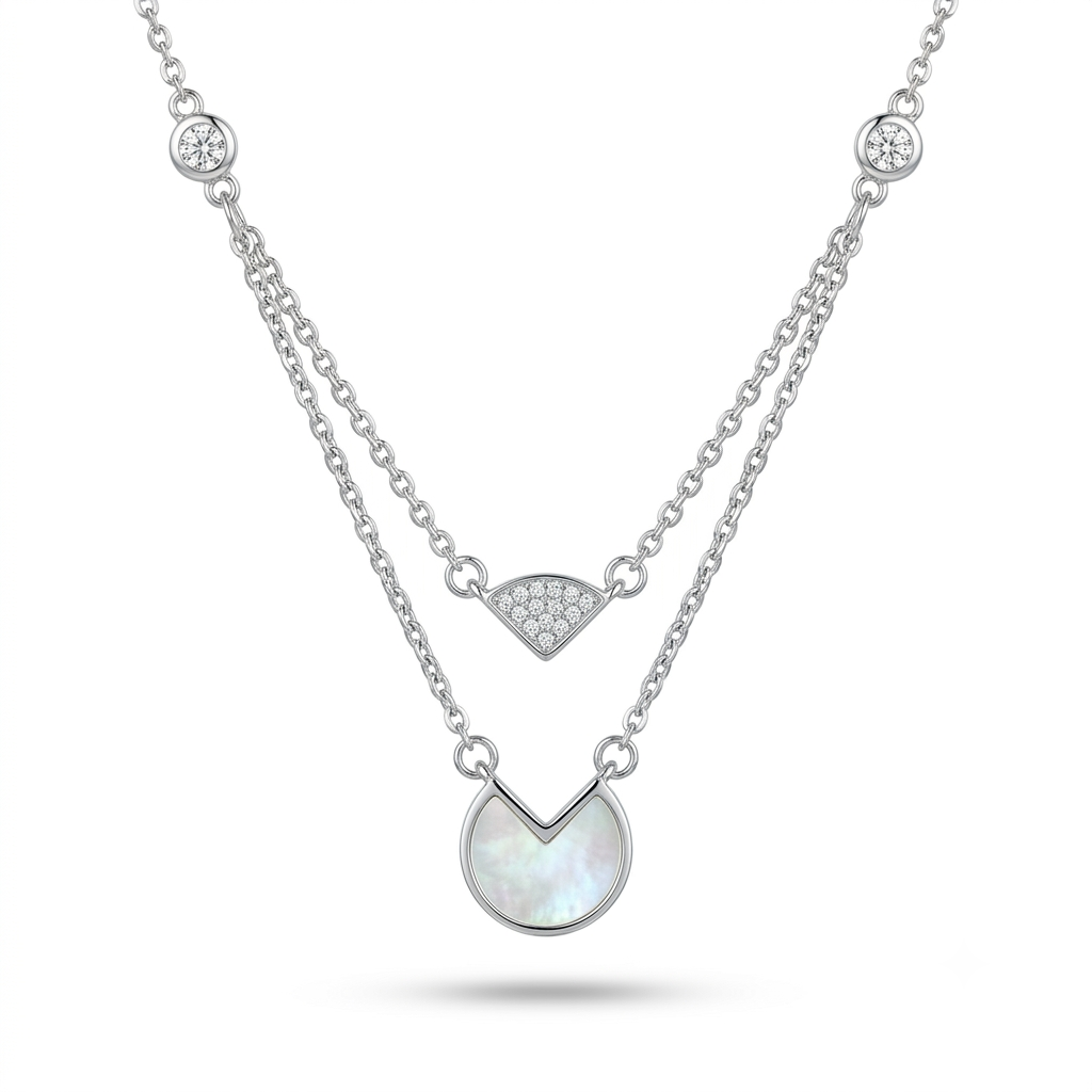 925 Sterling Silver Double Layer Mother of Pearl Pendant Necklace for Women | TOSHINI