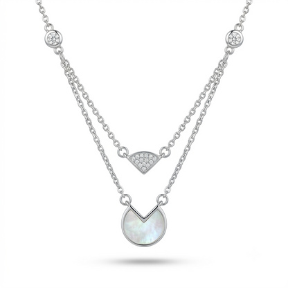925 Sterling Silver Double Layer Mother of Pearl Pendant Necklace for Women | TOSHINI