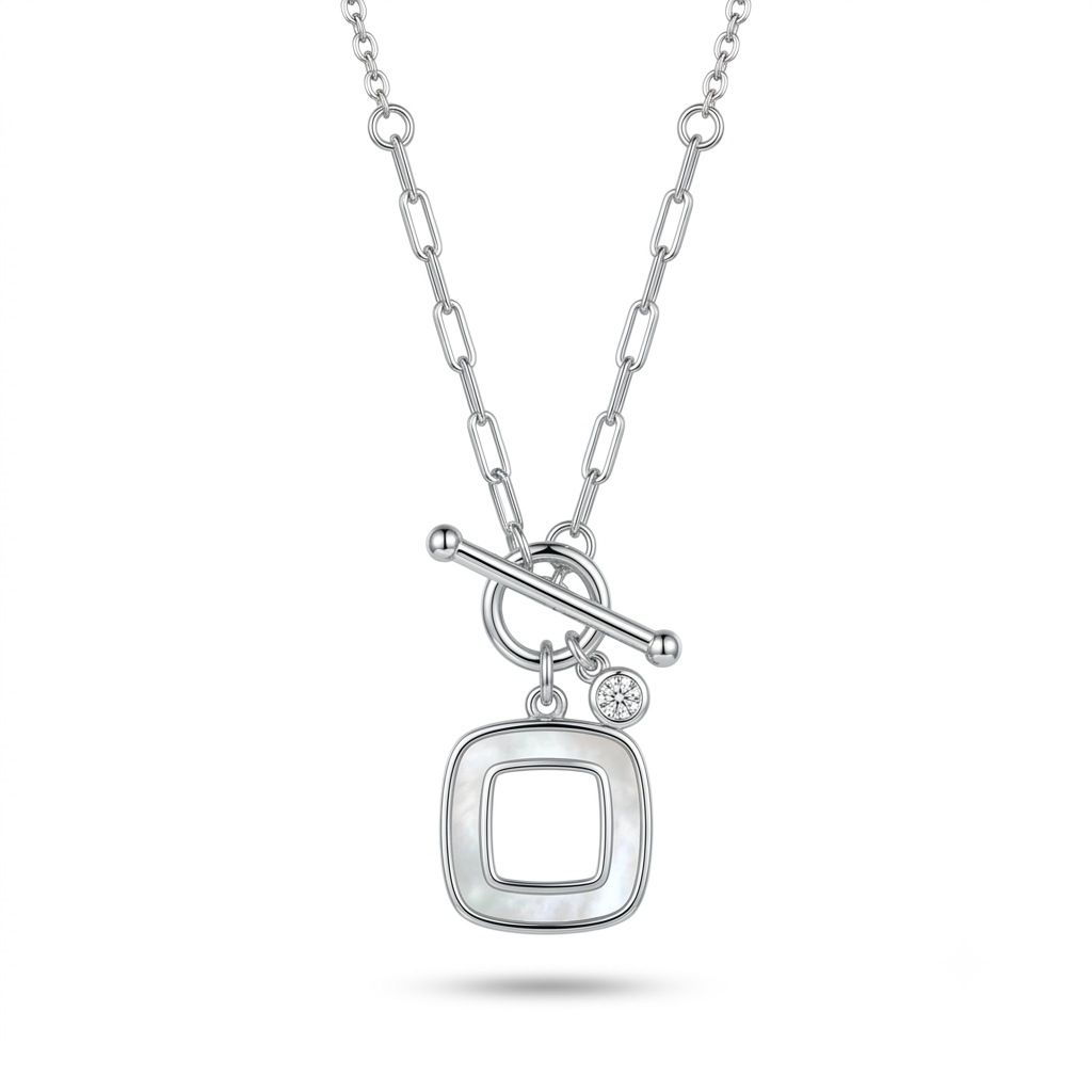 925 Sterling Silver Mother of Pearl Toggle Pendant Necklace for Women | TOSHINI