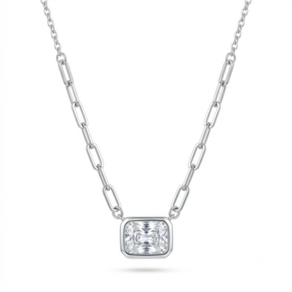 925 Sterling Silver Emerald-Cut Solitaire Pendant Necklace for Women | TOSHINI