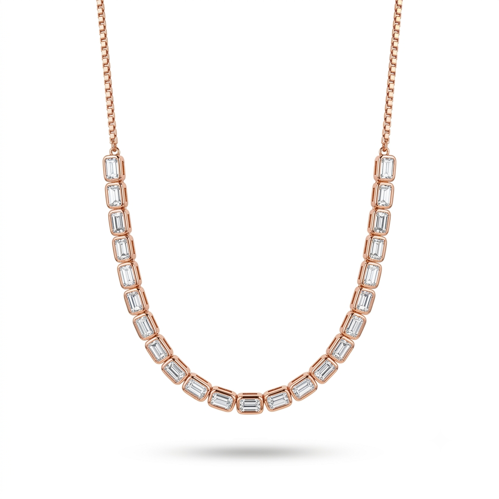 925 Sterling Silver Rose Gold Baguette Station Necklace for Women | TOSHINI