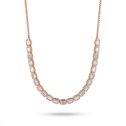 925 Sterling Silver Rose Gold Baguette Station Necklace for Women | TOSHINI