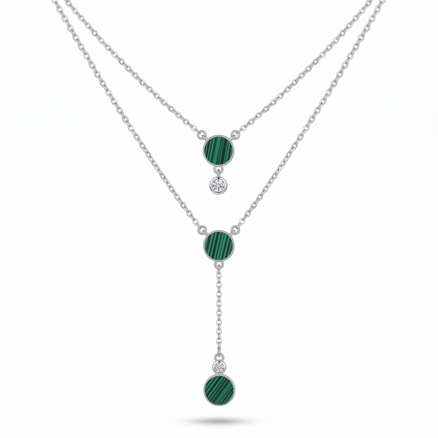 925 Sterling Silver Green Layered Drop Necklace | TOSHINI
