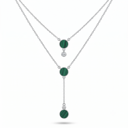 925 Sterling Silver Green Layered Drop Necklace | TOSHINI