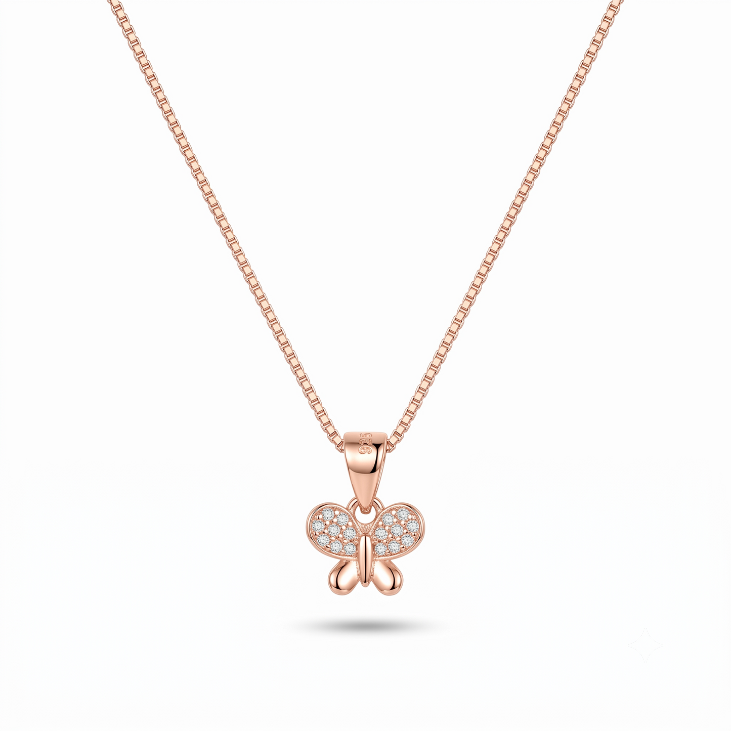 925 Sterling Silver Rose Gold Butterfly Pendant Necklace for Women | TOSHINI