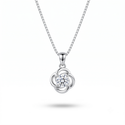 925 Sterling Silver Floral Halo Solitaire Pendant Necklace for Women | TOSHINI