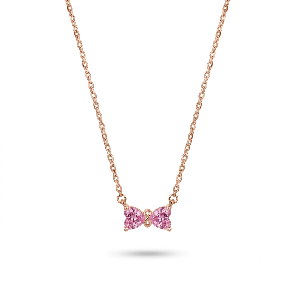 925 Sterling Silver Pink CZ Bow Pendant Necklace for Women | TOSHINI