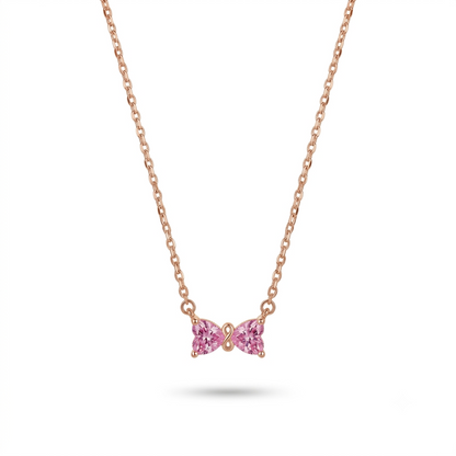 925 Sterling Silver Pink CZ Bow Pendant Necklace for Women | TOSHINI