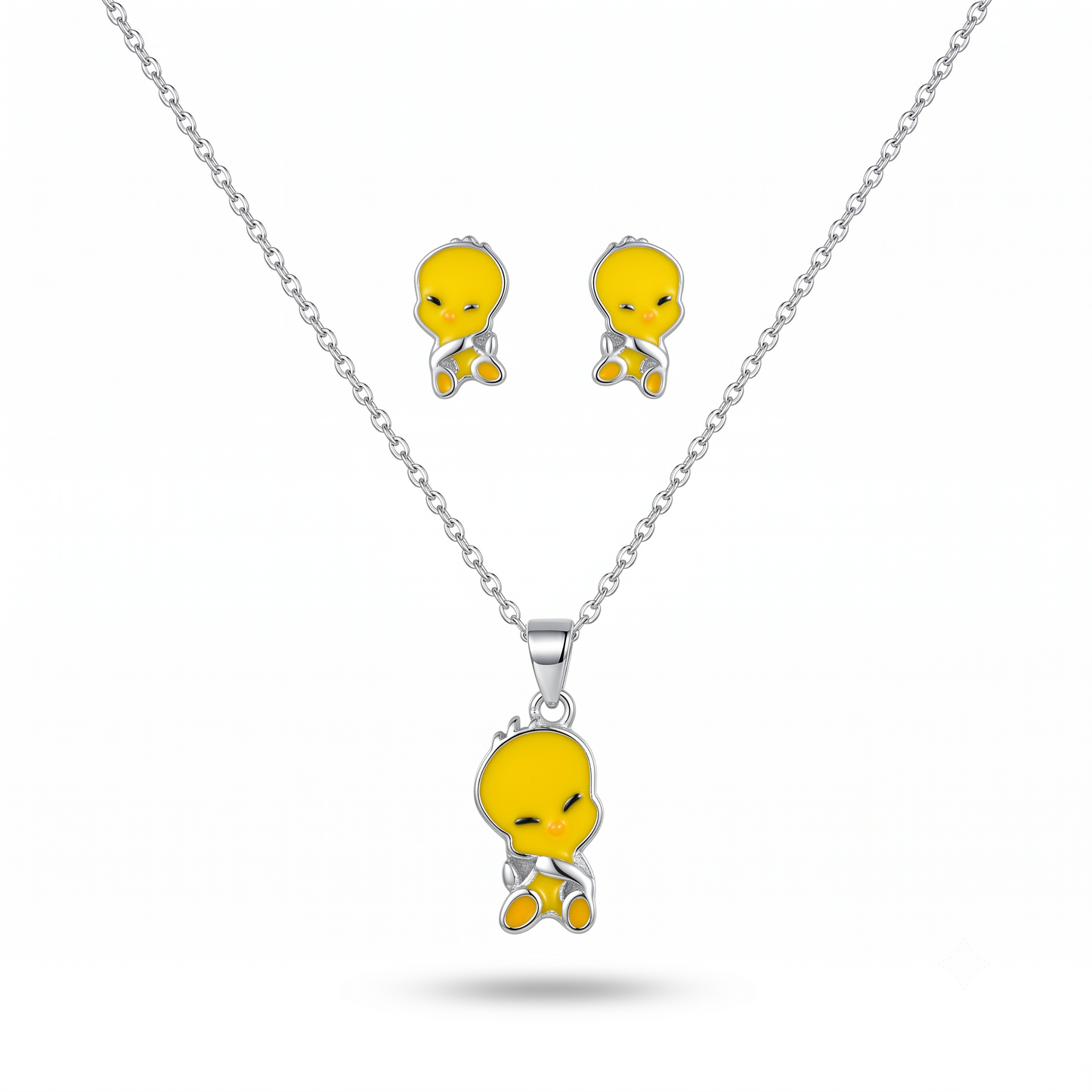 925 Sterling Silver Yellow Tweety Bird Pendant & Stud Earrings Jewellery Set for Women | TOSHINI