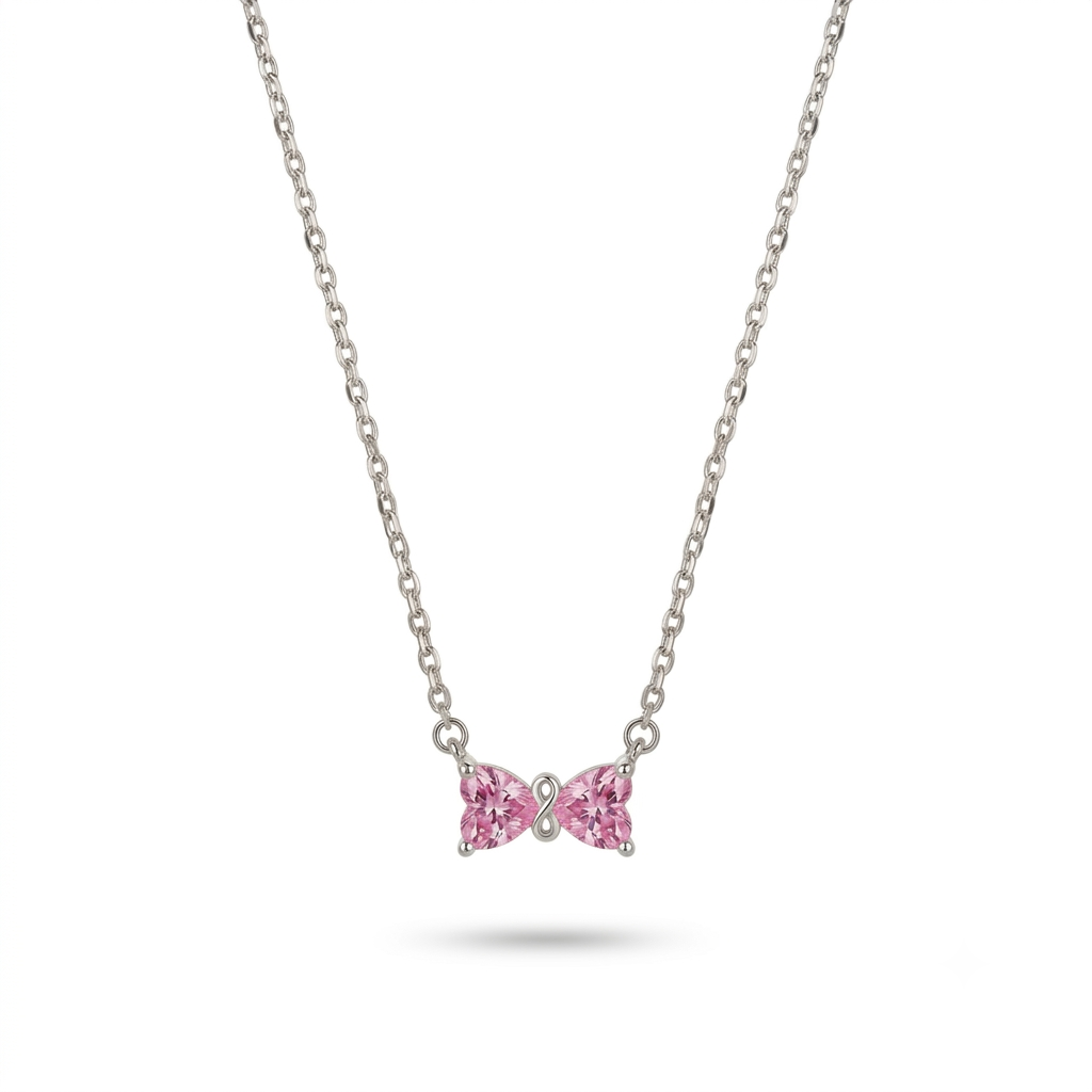 925 Sterling Silver Pink CZ Bow Pendant Necklace for Women | TOSHINI