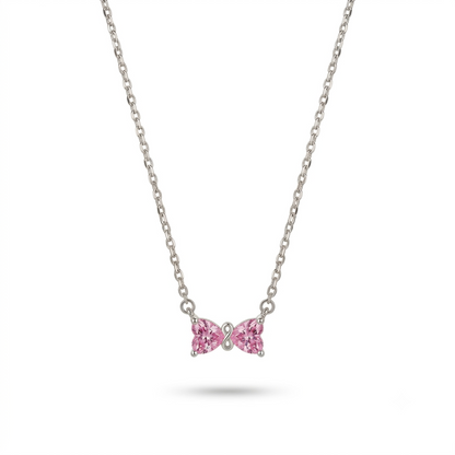 925 Sterling Silver Pink CZ Bow Pendant Necklace for Women | TOSHINI