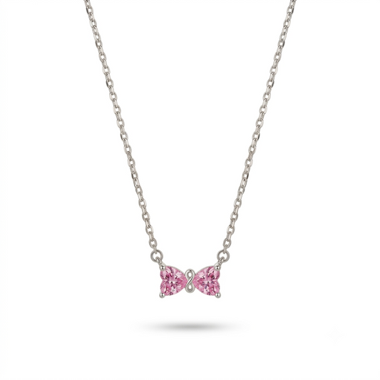 925 Sterling Silver Pink CZ Bow Pendant Necklace for Women | TOSHINI