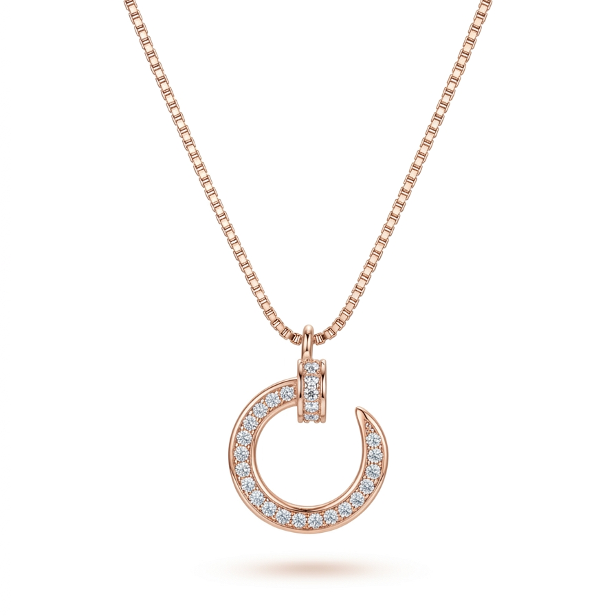 925 Sterling Silver Rose Gold Pavé Open Circle Pendant Necklace for Women | TOSHINI