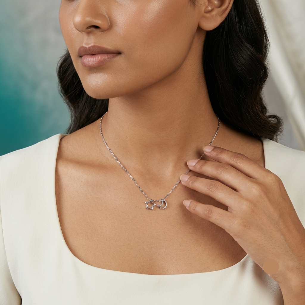 925 Sterling Silver Celestial Star & Moon Pendant Necklace for Women | TOSHINI