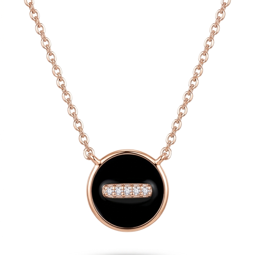 925 Sterling Silver Black Enamel Disc Pendant Necklace for Women | TOSHINI