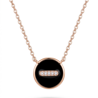 925 Sterling Silver Black Enamel Disc Pendant Necklace for Women | TOSHINI