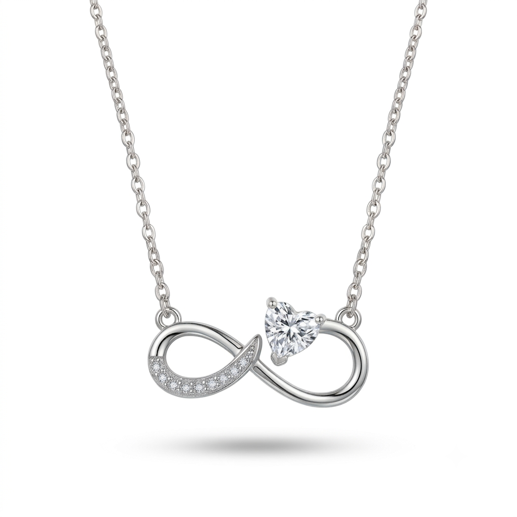 925 Sterling Silver Infinity Heart CZ Pendant Necklace for Women | TOSHINI