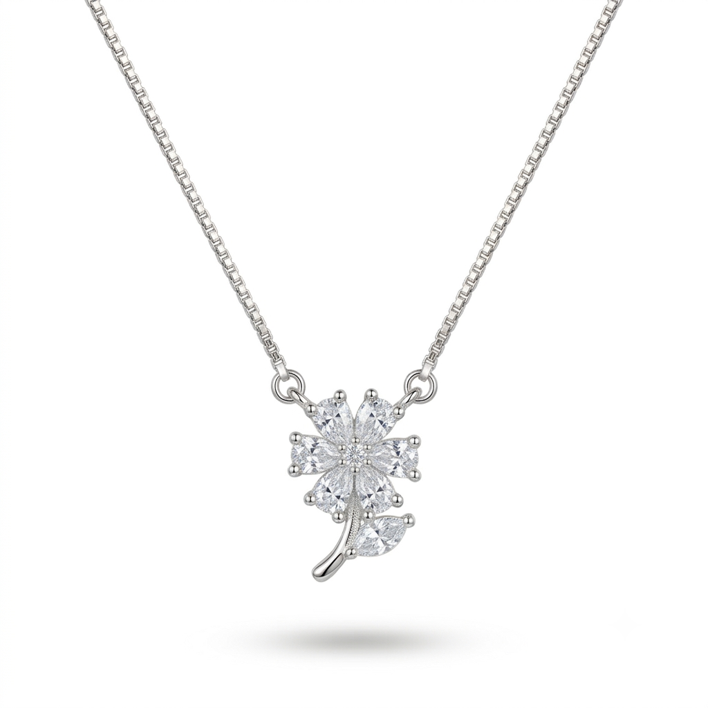 925 Sterling Silver Floral CZ Pendant Necklace for Women | TOSHINI