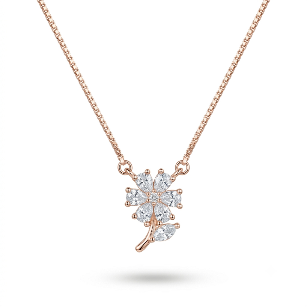 925 Sterling Silver Floral CZ Pendant Necklace for Women | TOSHINI
