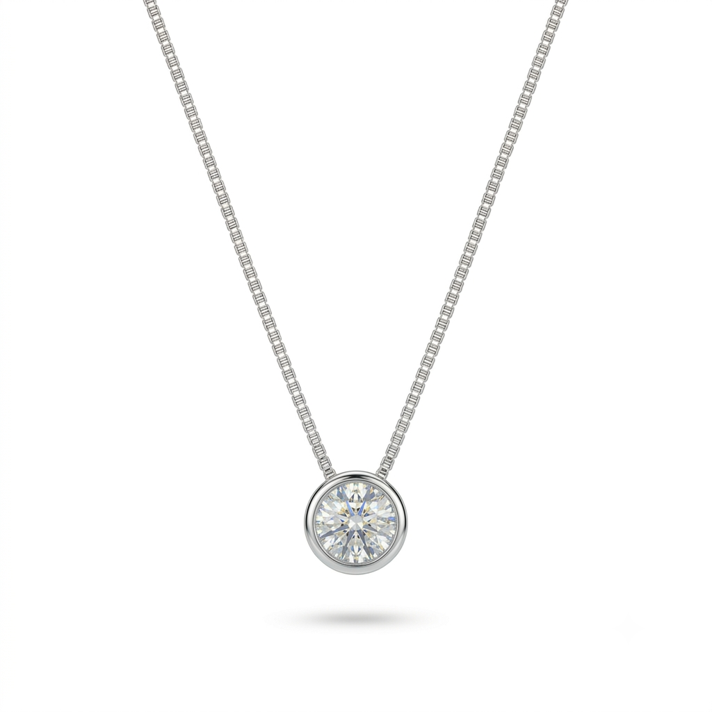 925 Sterling Silver Round Solitaire Pendant Necklace for Women | TOSHINI