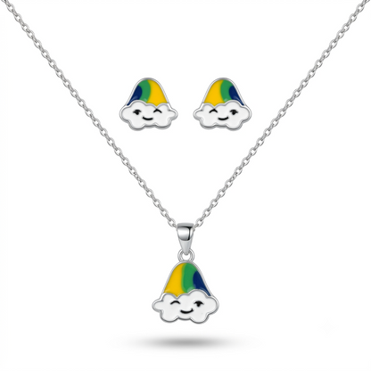925 Sterling Silver Smiling Rainbow Cloud Pendant Necklace & Stud Earrings Set for Women | TOSHINI