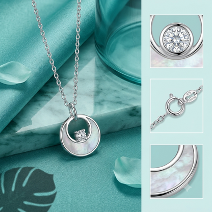 925 Sterling Silver Mother of Pearl Circle Pendant Necklace for Women | TOSHINI
