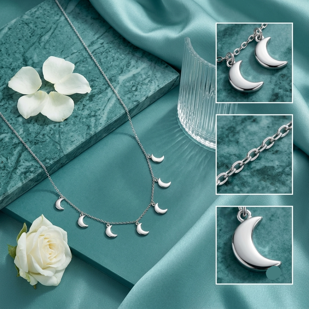 925 Sterling Silver Crescent Moon Charm Necklace for Women | TOSHINI