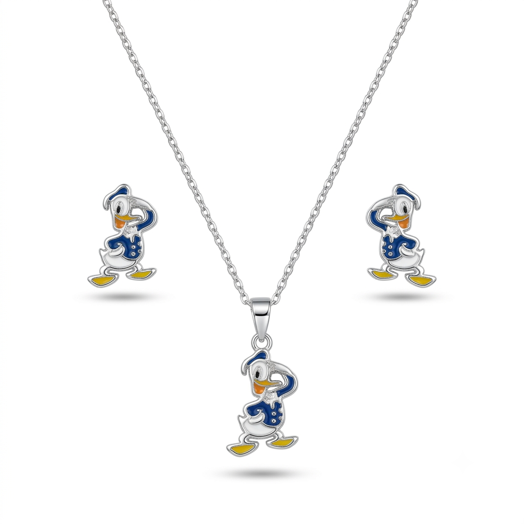 925 Sterling Silver Cartoon Duck Pendant Necklace & Stud Earrings Set for Women | TOSHINI