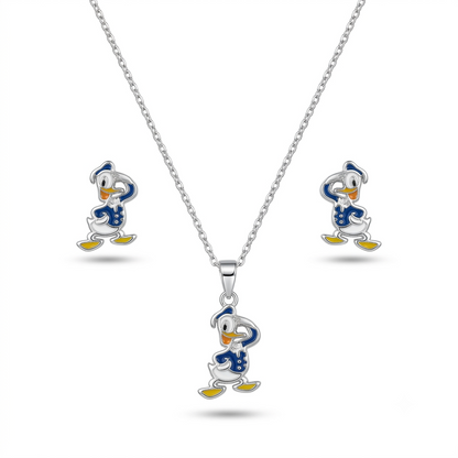 925 Sterling Silver Cartoon Duck Pendant Necklace & Stud Earrings Set for Women | TOSHINI