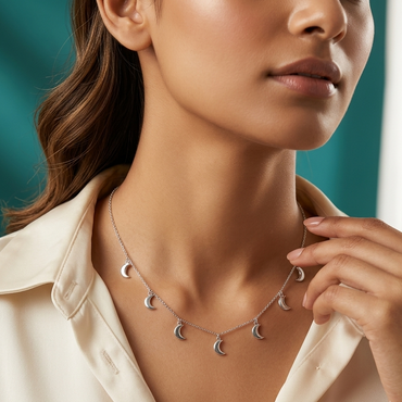 925 Sterling Silver Crescent Moon Charm Necklace for Women | TOSHINI