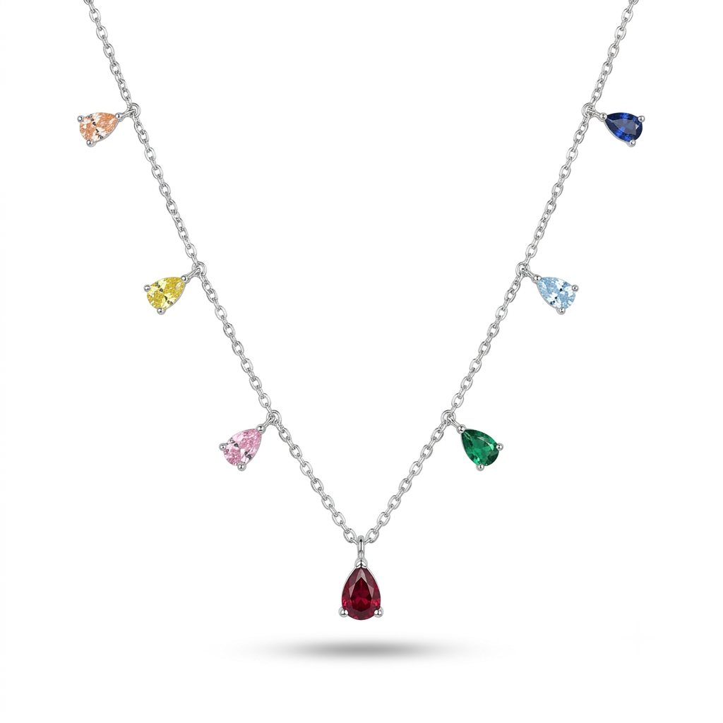 925 Silver Multicolour Gemstone Drop Necklace for Women | TOSHINI