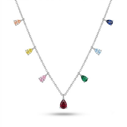 925 Silver Multicolour Gemstone Drop Necklace for Women | TOSHINI