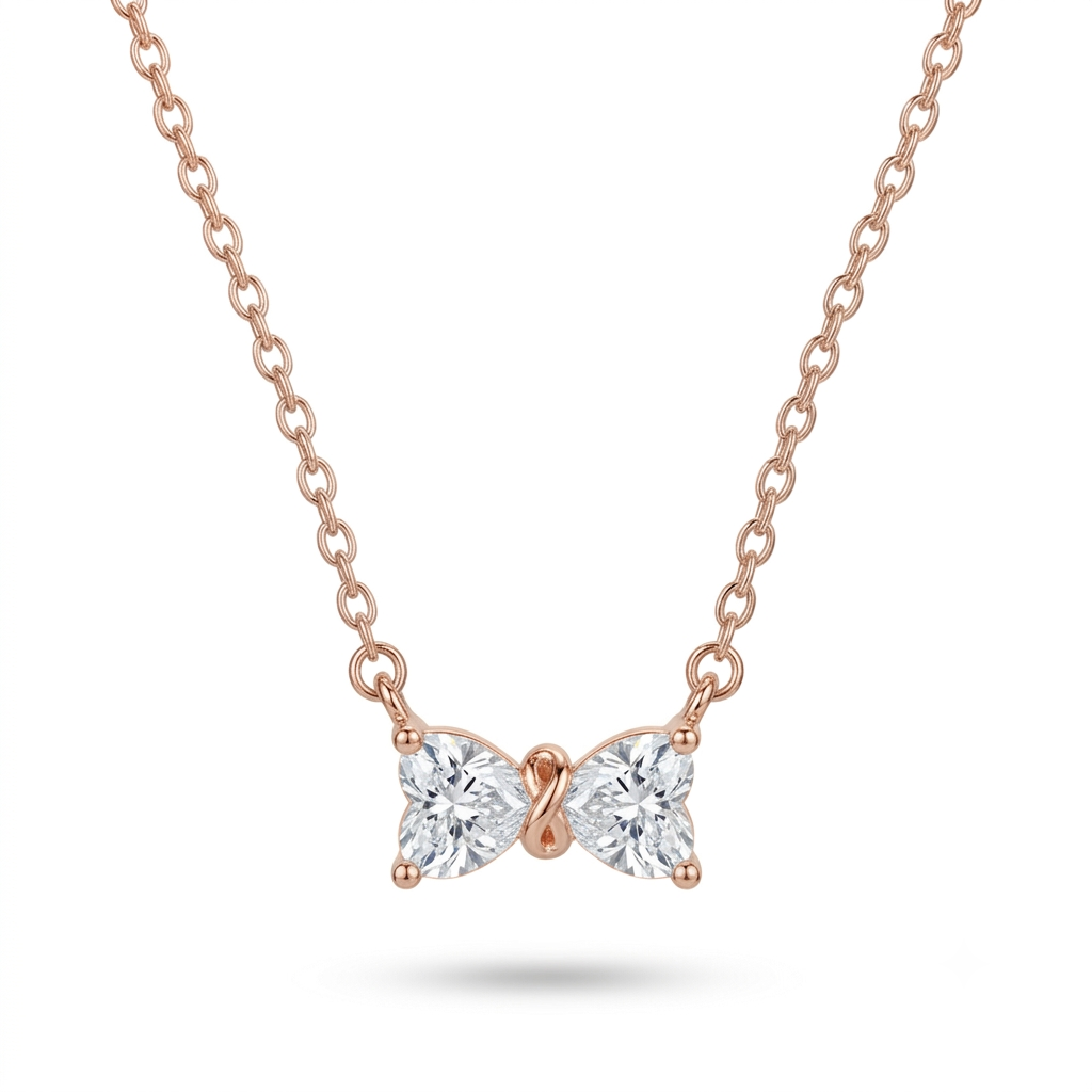 925 Sterling Silver Bow Necklace with Clear CZ for Women | TOSHINI