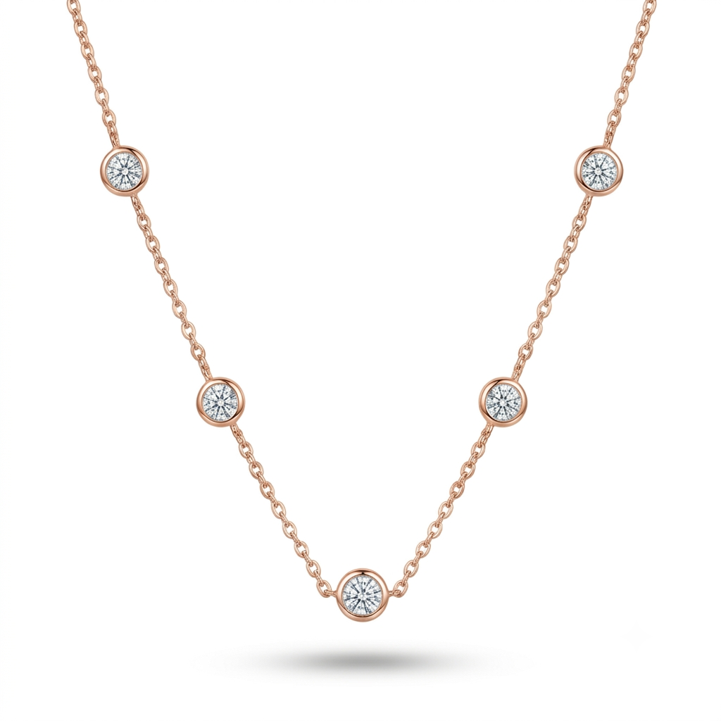 925 Sterling Silver CZ Station Necklace for Women | TOSHINI